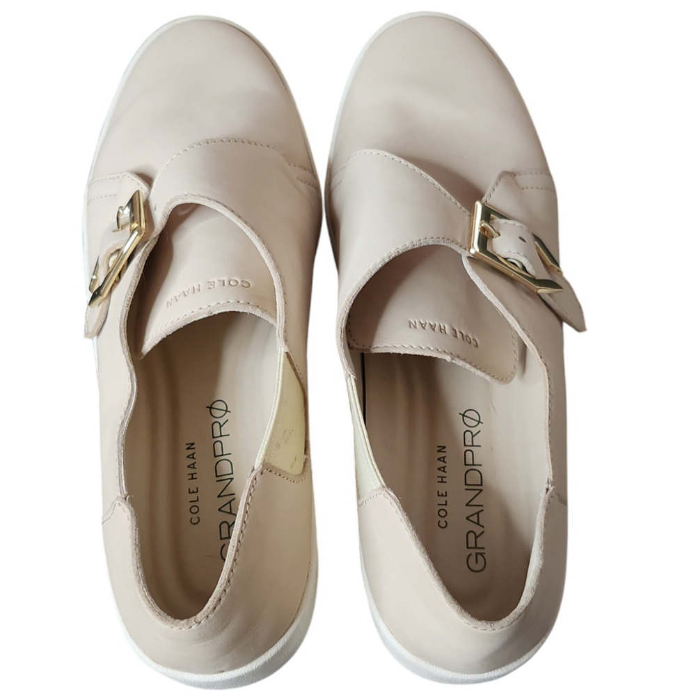 Women's Cole Haan Grandpro Monk Strap Sneaker Cream Beige Gold Buckle Sz 8.5 - Picture 3 of 5